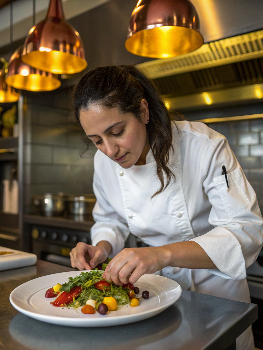 Sous Chef Sofia Romano crafting fresh tagliatelle on marble surface